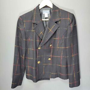 Pendleton Women's Wool Blend Button Black Blazer Plaid Jacket Size 10‎